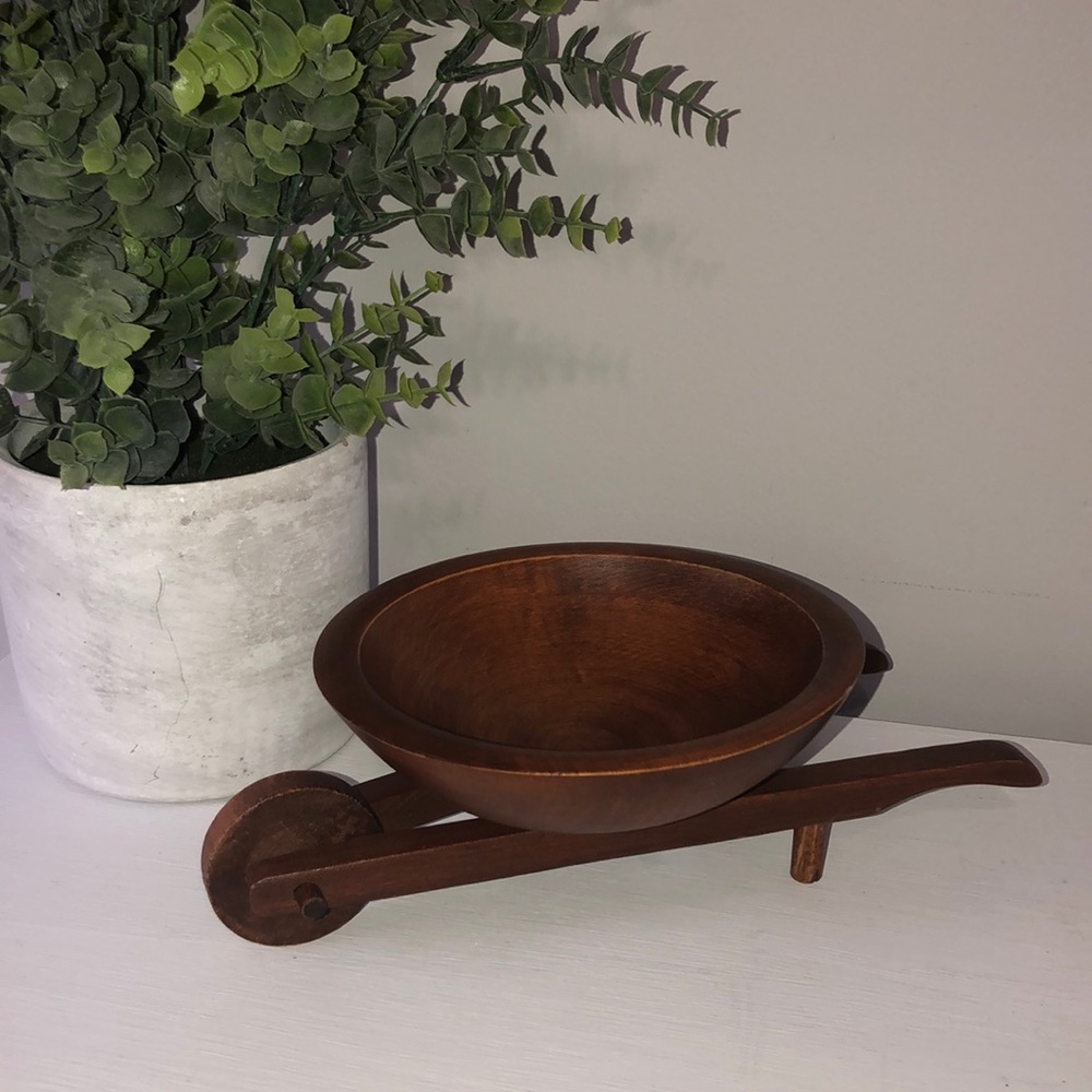 Vintage Wooden Wheelbarrow Nut Bowl/Dish
